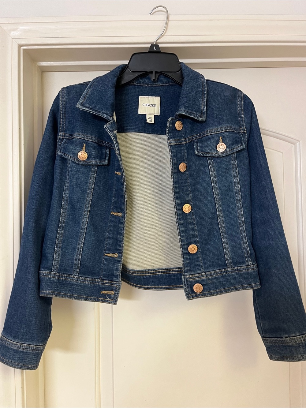 Cherokee Blue Classic Denim Jacket with Copper Buttons. Size 10/12